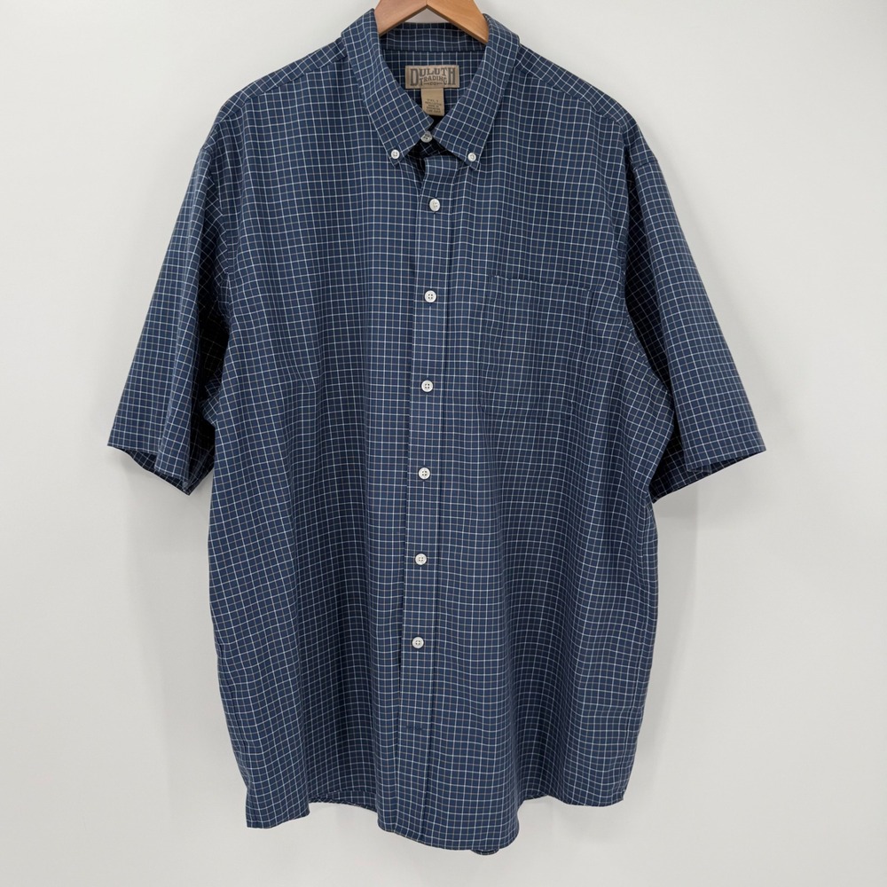 Duluth Trading Co Wrinklefighter Relaxed Fit Shirt Men's 2XLT Blue Short Sleeve